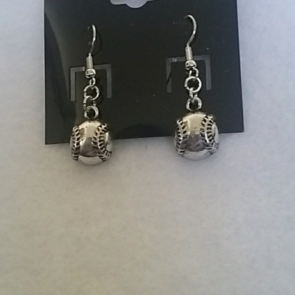 Silver baseball hook earrings